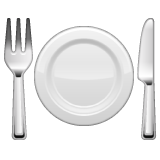 Bagaimana Fork and Knife with Plate emoji terlihat di Whatsapp.