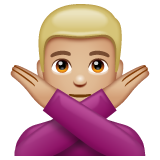 Bagaimana Man Gesturing NO: Medium-Light Skin Tone emoji terlihat di Whatsapp.