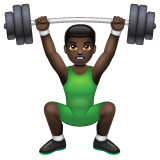 How Man Lifting Weights: Dark Skin Tone emoji looks on Whatsapp.