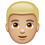 Hoe Man met blond haar: lichtgetinte huidskleur emoji eruit ziet op Whatsapp.