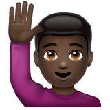 How Man Raising Hand: Dark Skin Tone emoji looks on Whatsapp.