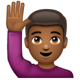 How Man Raising Hand: Medium-Dark Skin Tone emoji looks on Whatsapp.