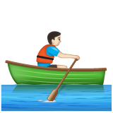 How Man Rowing Boat: Light Skin Tone emoji looks on Whatsapp.