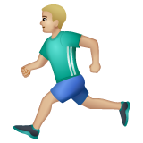 Bagaimana Man Running: Medium-Light Skin Tone emoji terlihat di Whatsapp.