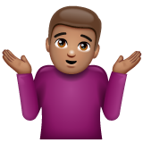 Wie Schulterzuckender Mann: mittlere Hautfarbe Emoji auf Whatsapp aussieht.