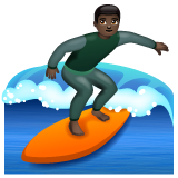 How Man Surfing: Dark Skin Tone emoji looks on Whatsapp.