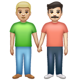 Hoe Mannen hand in hand: lichtgetinte huidskleur, lichte huidskleur emoji eruit ziet op Whatsapp.