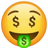 Bagaimana Money-Mouth Face emoji terlihat di Whatsapp.