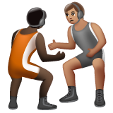 A quoi ressemblent les emoji Personnes faisant de la lutte : peau foncée et peau légèrement mate sur Whatsapp.