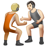 A quoi ressemblent les emoji Personnes faisant de la lutte : peau moyennement claire et peau claire sur Whatsapp.