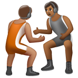 A quoi ressemblent les emoji Personnes faisant de la lutte : peau légèrement mate et peau mate sur Whatsapp.