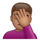 How Person Facepalming: Medium Skin Tone emoji looks on Whatsapp.