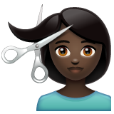 How Person Getting Haircut: Dark Skin Tone emoji looks on Whatsapp.