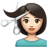 How Person Getting Haircut: Light Skin Tone emoji looks on Whatsapp.