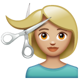 How Person Getting Haircut: Medium-Light Skin Tone emoji looks on Whatsapp.