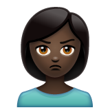 Bagaimana Person Pouting: Dark Skin Tone emoji terlihat di Whatsapp.