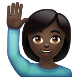 How Person Raising Hand: Dark Skin Tone emoji looks on Whatsapp.