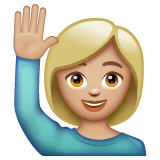 Bagaimana Person Raising Hand: Medium-Light Skin Tone emoji terlihat di Whatsapp.