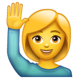 Bagaimana Person Raising Hand emoji terlihat di Whatsapp.