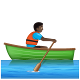 Bagaimana Person Rowing Boat: Dark Skin Tone emoji terlihat di Whatsapp.