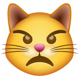 不機嫌な猫の絵文字がWhatsappでどのように見えるか。