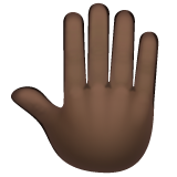 Bagaimana Raised Back of Hand: Dark Skin Tone emoji terlihat di Whatsapp.