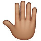 How Raised Back of Hand: Medium Skin Tone emoji looks on Whatsapp.