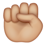 Bagaimana Raised Fist: Medium-Light Skin Tone emoji terlihat di Whatsapp.