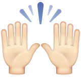 How Raising Hands: Light Skin Tone emoji looks on Whatsapp.