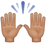 Bagaimana Raising Hands: Medium Skin Tone emoji terlihat di Whatsapp.