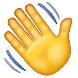 Hoe Zwaaiende hand emoji eruit ziet op Whatsapp.