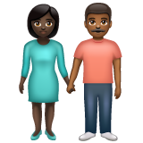 Hoe Man en vrouw hand in hand: donkere huidskleur, donkergetinte huidskleur emoji eruit ziet op Whatsapp.