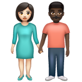 Hoe Man en vrouw hand in hand: lichte huidskleur, donkere huidskleur emoji eruit ziet op Whatsapp.