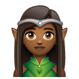 Hoe Vrouwelijke elf: donkergetinte huidskleur emoji eruit ziet op Whatsapp.