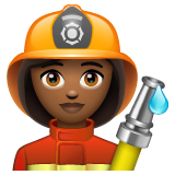 How Woman Firefighter: Medium-Dark Skin Tone emoji looks on Whatsapp.