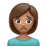 Como o emoji do Mulher franzindo a sobrancelha: pele morena é exibido no Whatsapp.