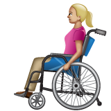 How Woman in Manual Wheelchair: Medium-Light Skin Tone emoji looks on Whatsapp.