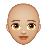 How Woman: Medium-Light Skin Tone, Bald emoji looks on Whatsapp.