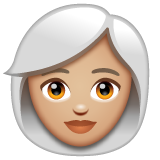 How Woman: Medium-Light Skin Tone, White Hair emoji looks on Whatsapp.