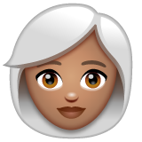 Wie Frau: mittlere Hautfarbe, weißes Haar Emoji auf Whatsapp aussieht.