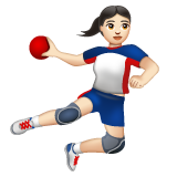 How Woman Playing Handball: Light Skin Tone emoji looks on Whatsapp.