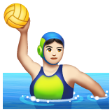 Hoe Vrouw die waterpolo speelt: lichte huidskleur emoji eruit ziet op Whatsapp.