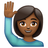 Bagaimana Woman Raising Hand: Medium-Dark Skin Tone emoji terlihat di Whatsapp.