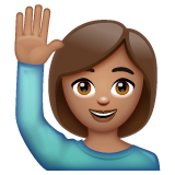 How Woman Raising Hand: Medium Skin Tone emoji looks on Whatsapp.