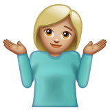 Bagaimana Woman Shrugging: Medium-Light Skin Tone emoji terlihat di Whatsapp.