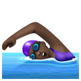 How Woman Swimming: Dark Skin Tone emoji looks on Whatsapp.