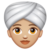 How Woman Wearing Turban: Medium-Light Skin Tone emoji looks on Whatsapp.