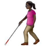 Bagaimana Woman with White Cane: Dark Skin Tone emoji terlihat di Whatsapp.