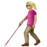 How Woman with White Cane: Medium-Light Skin Tone emoji looks on Whatsapp.