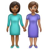 Como o emoji do Duas mulheres de mãos dadas: pele morena escura e pele morena é exibido no Whatsapp.